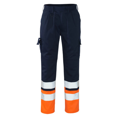 Mascot Patos Hi-Vis Work Trousers 12379-430 Front #colour_navy-blue-hi-vis-orange