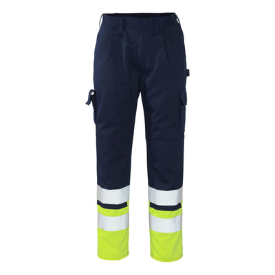 Mascot Patos Hi-Vis Work Trousers 12379-430 Front #colour_navy-blue-hi-vis-yellow