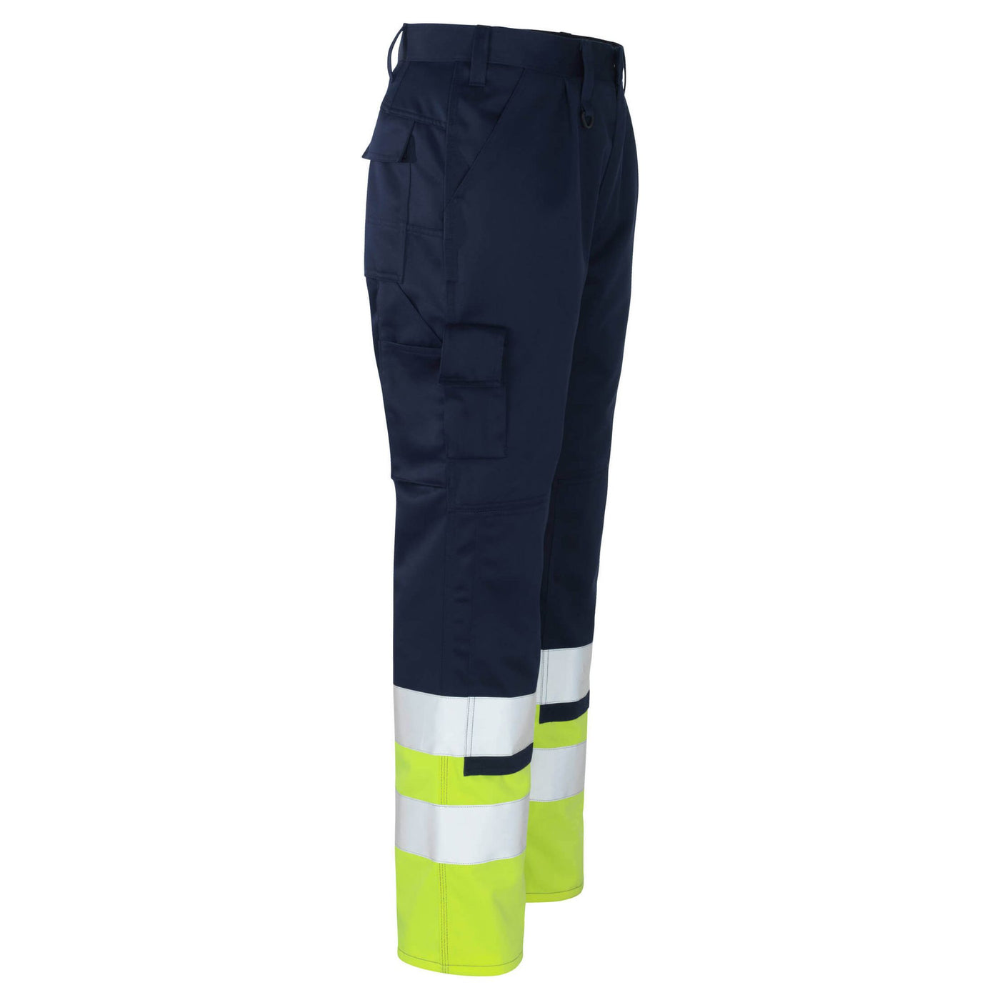 Mascot Patos Hi-Vis Work Trousers 12379-430 Left #colour_navy-blue-hi-vis-yellow
