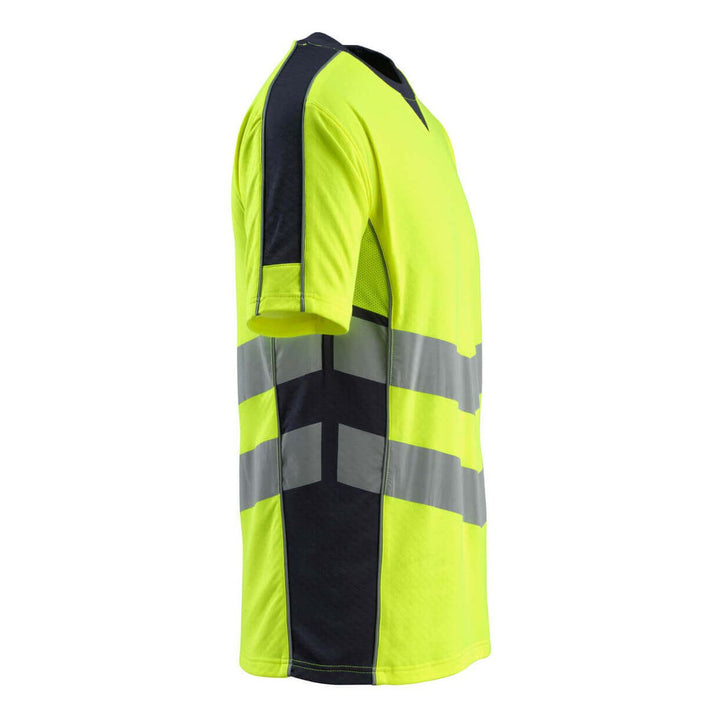 Mascot Sandwell Hi-Vis T-shirt 50127-933 Left #colour_hi-vis-yellow-dark-navy-blue