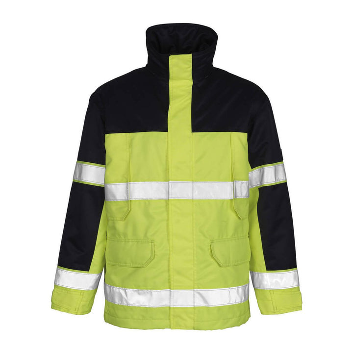 Mascot Savona Hi-Vis Parka Jacket 00930-880 Front #colour_hi-vis-yellow-navy-blue