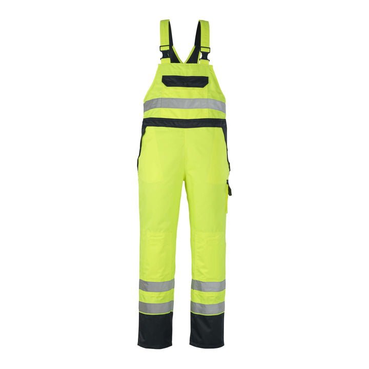 Mascot Wels Hi-Vis Bib-Brace Waterproof-Trousers 07092-880 Front #colour_hi-vis-yellow-navy-blue