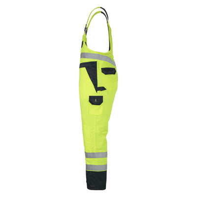 Mascot Wels Hi-Vis Bib-Brace Waterproof-Trousers 07092-880 Right #colour_hi-vis-yellow-navy-blue