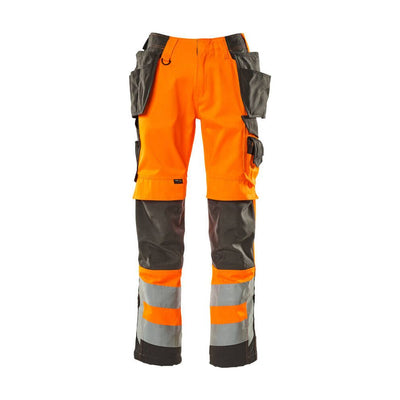 Mascot Wigan Hi-Vis Work Trousers 15531-860 Front #colour_hi-vis-orange-dark-anthracite-grey