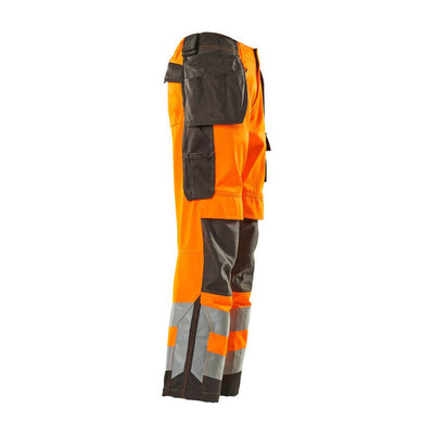 Mascot Wigan Hi-Vis Work Trousers 15531-860 Left #colour_hi-vis-orange-dark-anthracite-grey