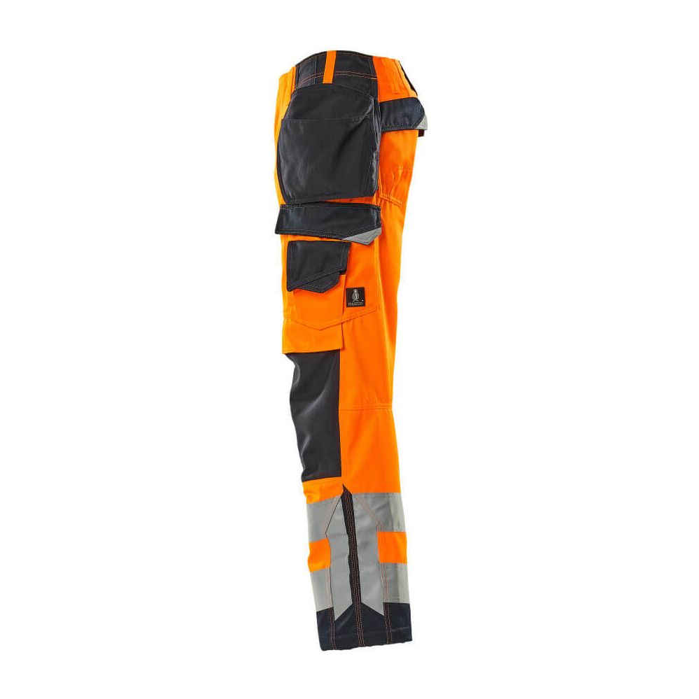 Mascot Wigan Hi-Vis Work Trousers 15531-860 Right #colour_hi-vis-orange-dark-navy-blue