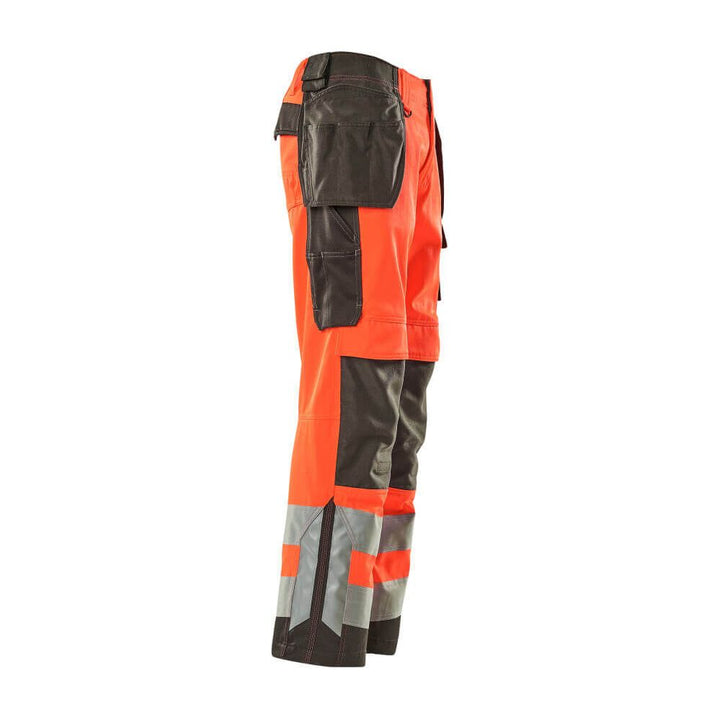 Mascot Wigan Hi-Vis Work Trousers 15531-860 Left #colour_hi-vis-red-dark-anthracite-grey