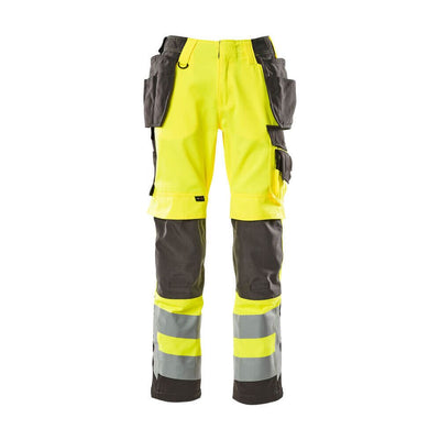 Mascot Wigan Hi-Vis Work Trousers 15531-860 Front #colour_hi-vis-yellow-dark-anthracite-grey
