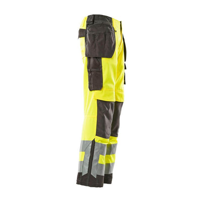 Mascot Wigan Hi-Vis Work Trousers 15531-860 Left #colour_hi-vis-yellow-dark-anthracite-grey