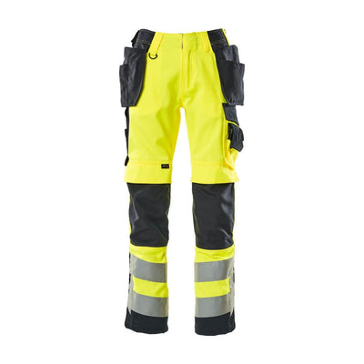 Mascot Wigan Hi-Vis Work Trousers 15531-860 Front #colour_hi-vis-yellow-dark-navy-blue