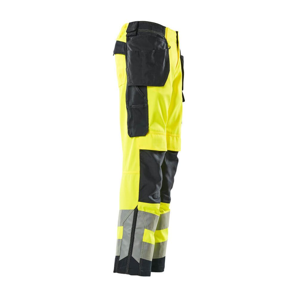 Mascot Wigan Hi-Vis Work Trousers 15531-860 Left #colour_hi-vis-yellow-dark-navy-blue
