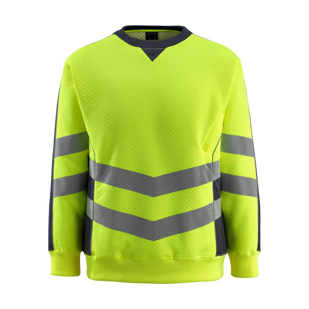 Mascot Wigton Hi-Vis Sweatshirt 50126-932 Front #colour_hi-vis-yellow-dark-navy-blue