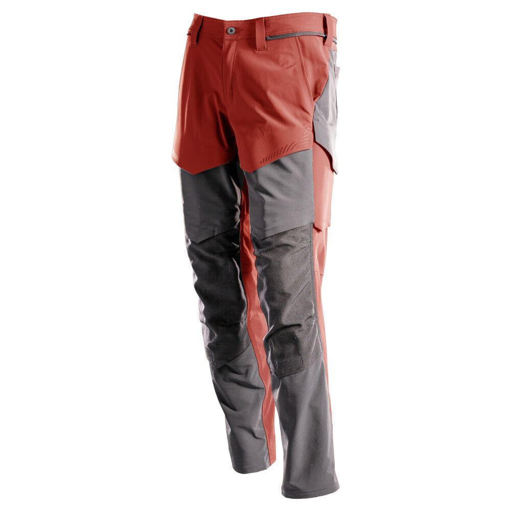 Mascot Lightweight Durable Stretch Trousers with Cordura Knee Pad Pockets 22379-311 Front #colour_autumn-red-stone-grey