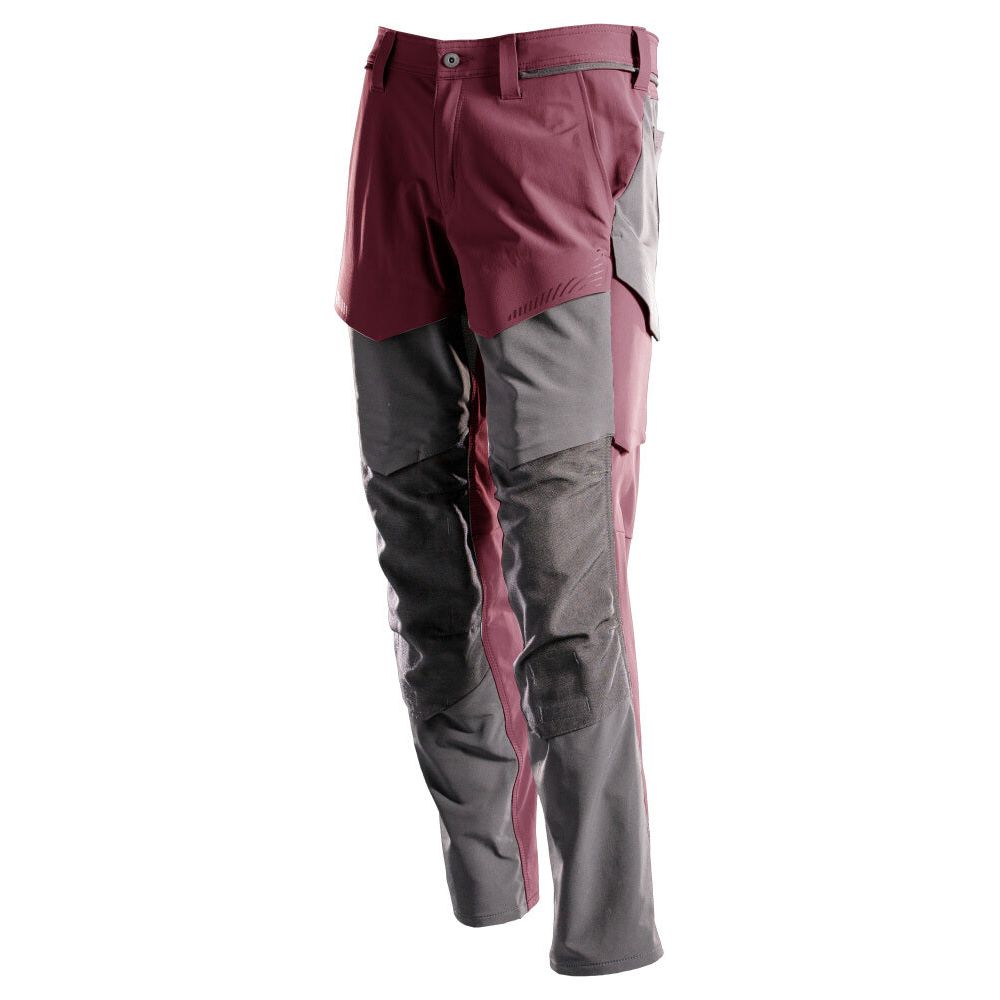 Mascot Lightweight Durable Stretch Trousers with Cordura Knee Pad Pockets 22379-311 Front #colour_bordeaux-stone-grey