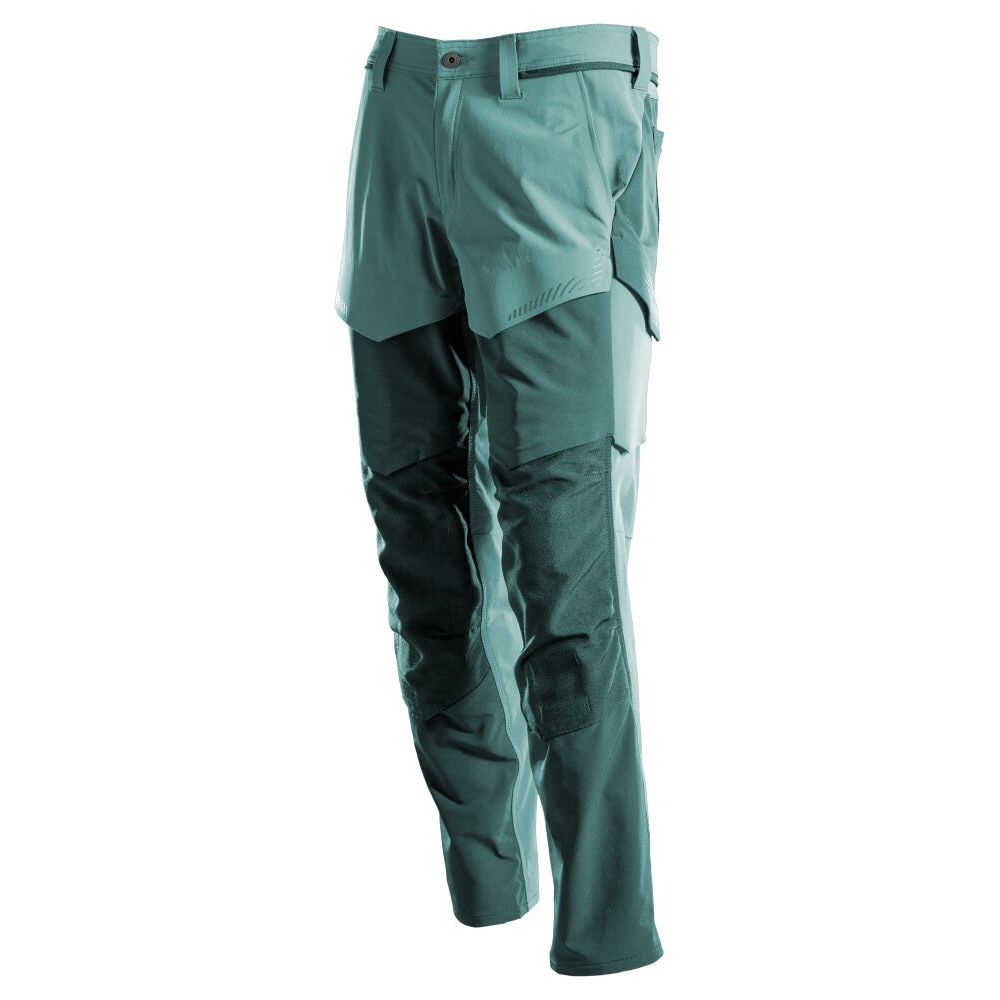 Mascot Lightweight Durable Stretch Trousers with Cordura Knee Pad Pockets 22379-311 Front #colour_light-forest-green-forest-green
