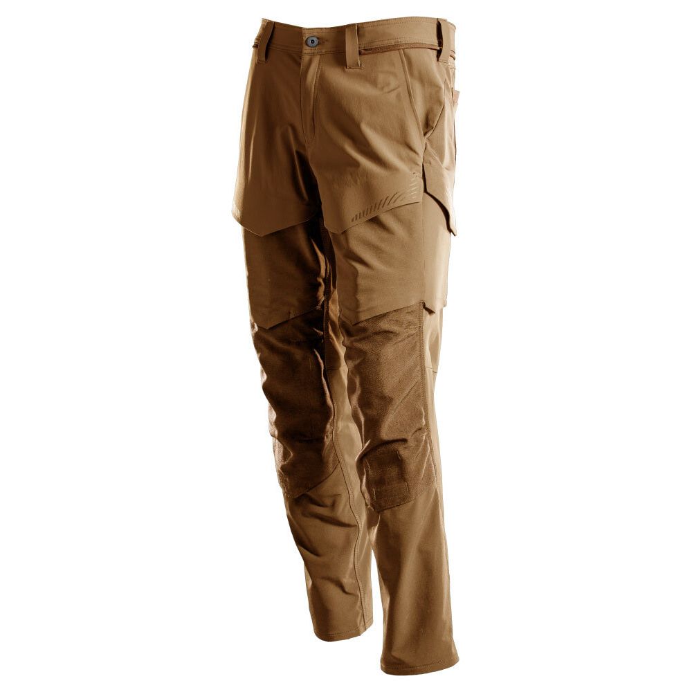 Mascot Lightweight Durable Stretch Trousers with Cordura Knee Pad Pockets 22379-311 Front #colour_nut-brown