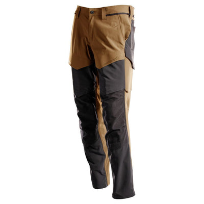 Mascot Lightweight Durable Stretch Trousers with Cordura Knee Pad Pockets 22379-311 Front #colour_nut-brown-black