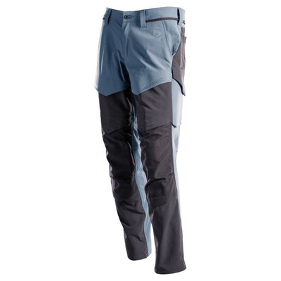 Mascot Lightweight Durable Stretch Trousers with Cordura Knee Pad Pockets 22379-311 Front #colour_stone-blue-dark-navy