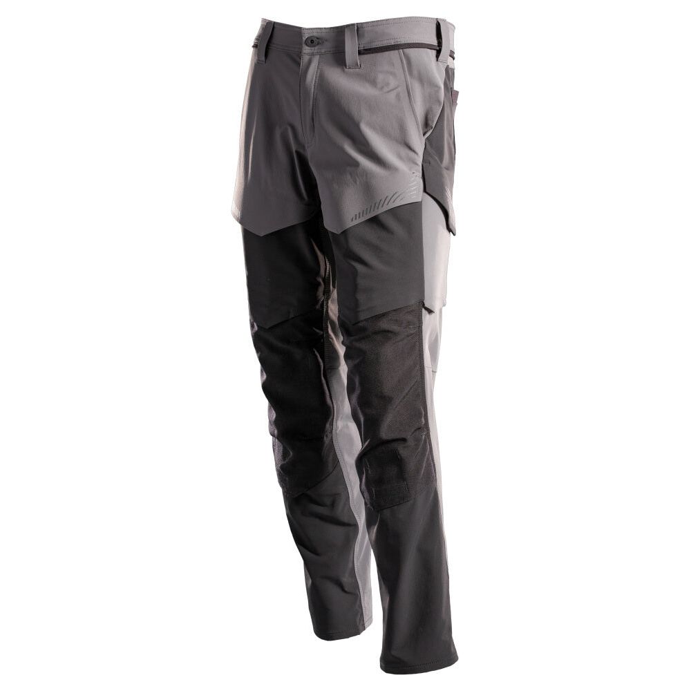 Mascot Lightweight Durable Stretch Trousers with Cordura Knee Pad Pockets 22379-311 Front #colour_stone-grey-black