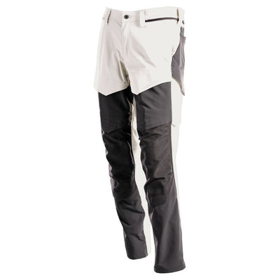Mascot Lightweight Durable Stretch Trousers with Cordura Knee Pad Pockets 22379-311 Front #colour_white-stone-grey