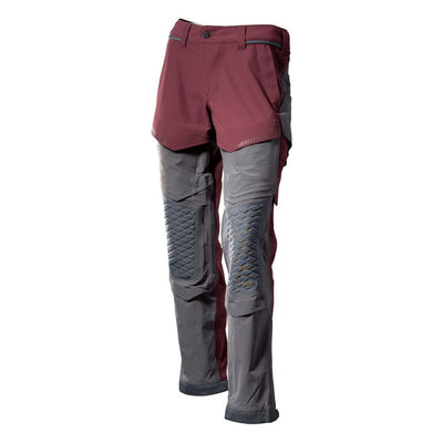 Mascot Lightweight Durable Stretch Trousers with Knee Pad Pockets 22279-605 Front #colour_bordeaux-stone-grey