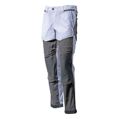 Mascot Lightweight Durable Stretch Trousers with Knee Pad Pockets 22279-605 Front #colour_white-stone-grey