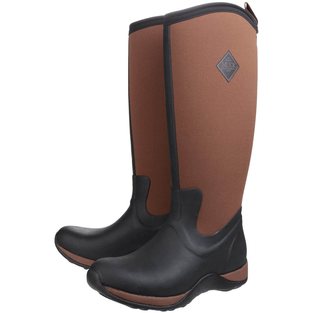 Muck Boots Arctic Adventure Pull On Wellies Black/Tan 6#colour_black-tan