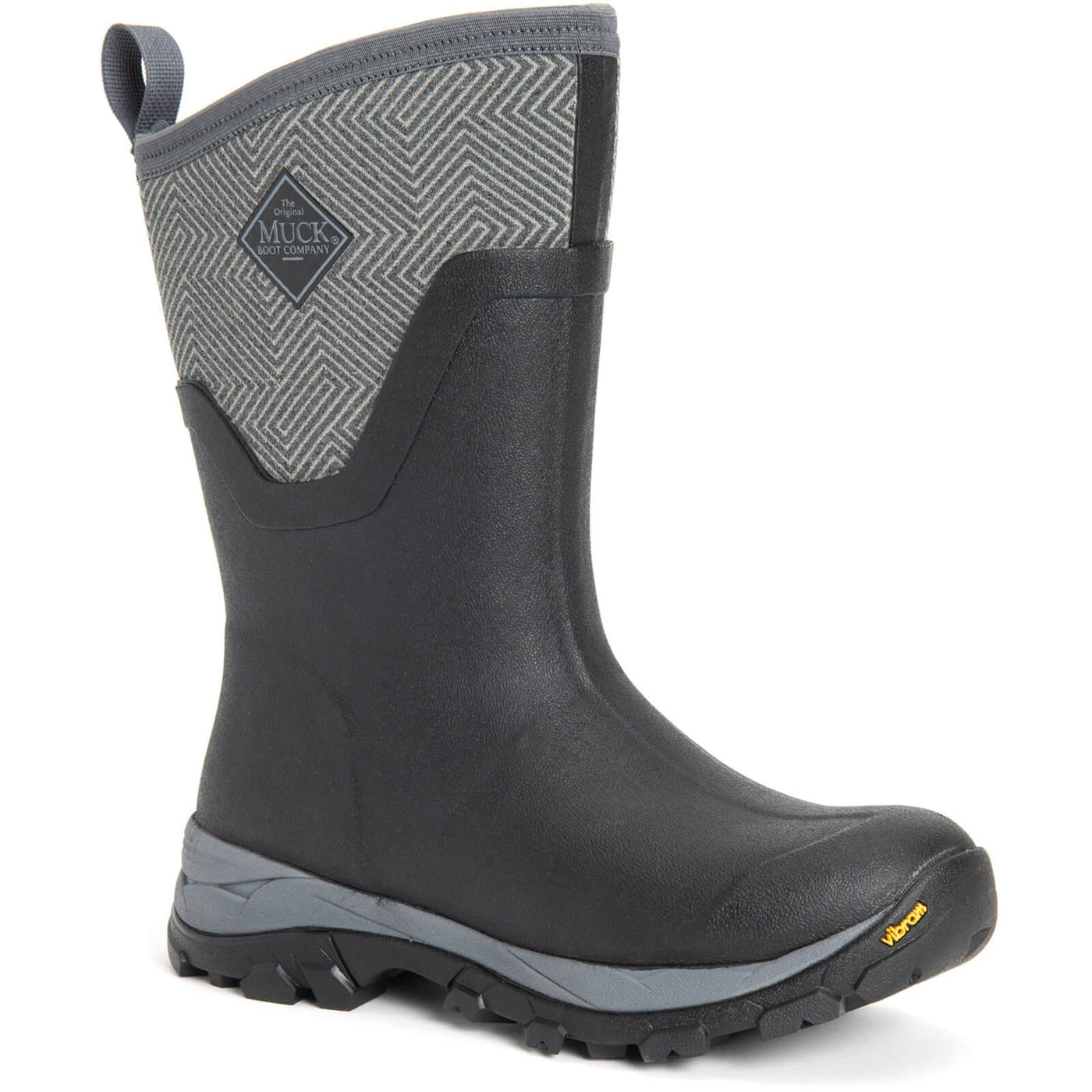 Muck Boots Arctic Ice Mid Wellies Black/Grey Geometric 1#colour_black-grey-geometric