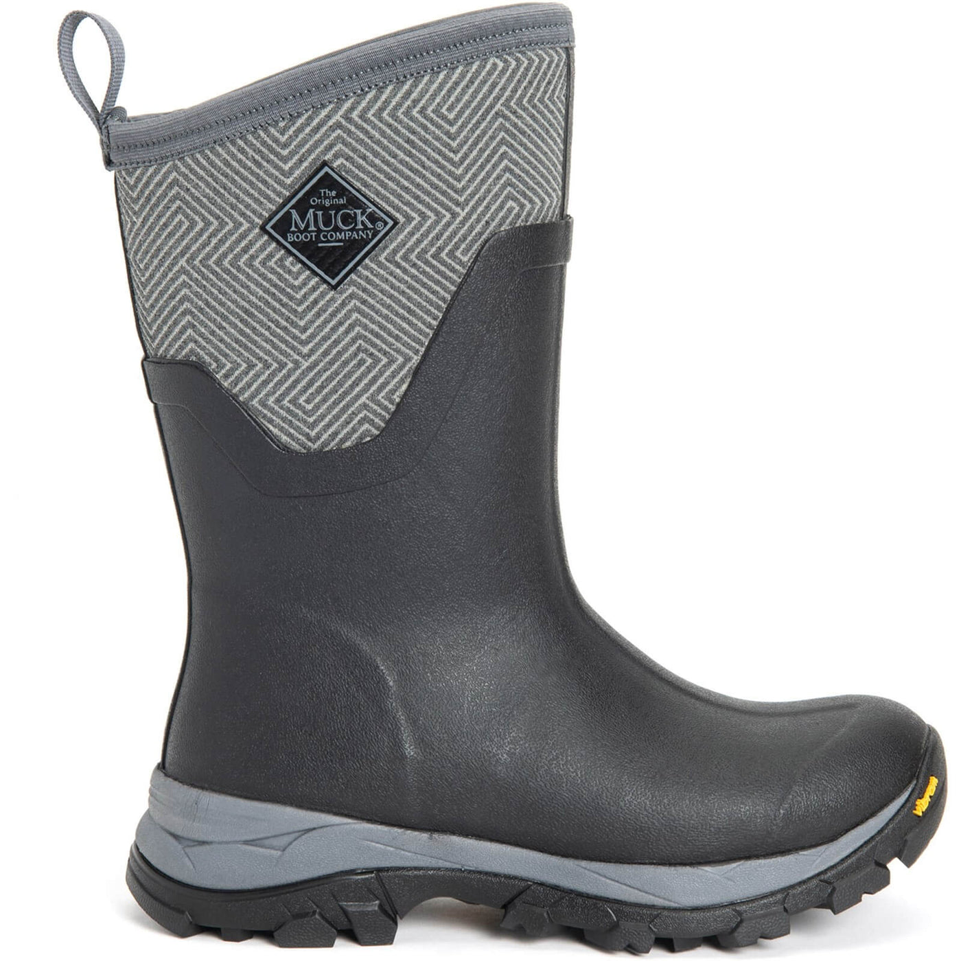 Muck Boots Arctic Ice Mid Wellies Black/Grey Geometric 5#colour_black-grey-geometric