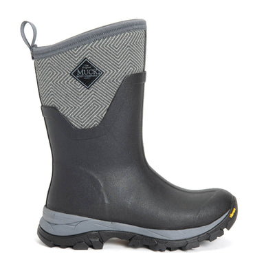Muck Boots Arctic Ice Mid Wellies Black/Grey Geometric 8#colour_black-grey-geometric