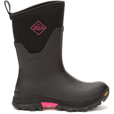 Muck Boots Arctic Ice Mid Wellies Black/Hot Pink 5#colour_black-hot-pink