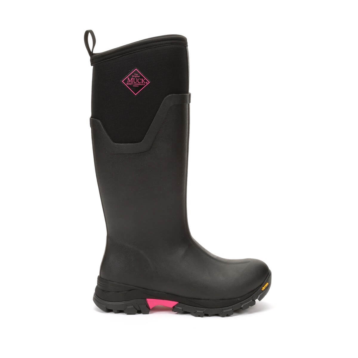 Muck Boots Arctic Ice Tall Wellington Boots Black/Hot Pink 8#colour_black-hot-pink