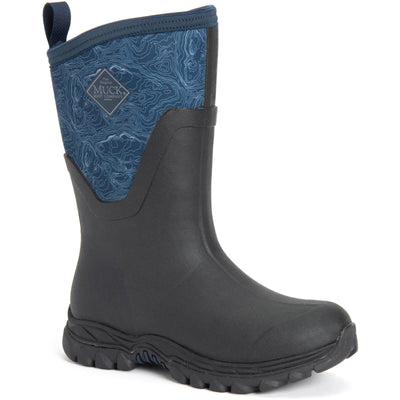 Muck Boots Arctic Sport Mid Pull On Wellington Boots Navy Topography 1#colour_navy-topography