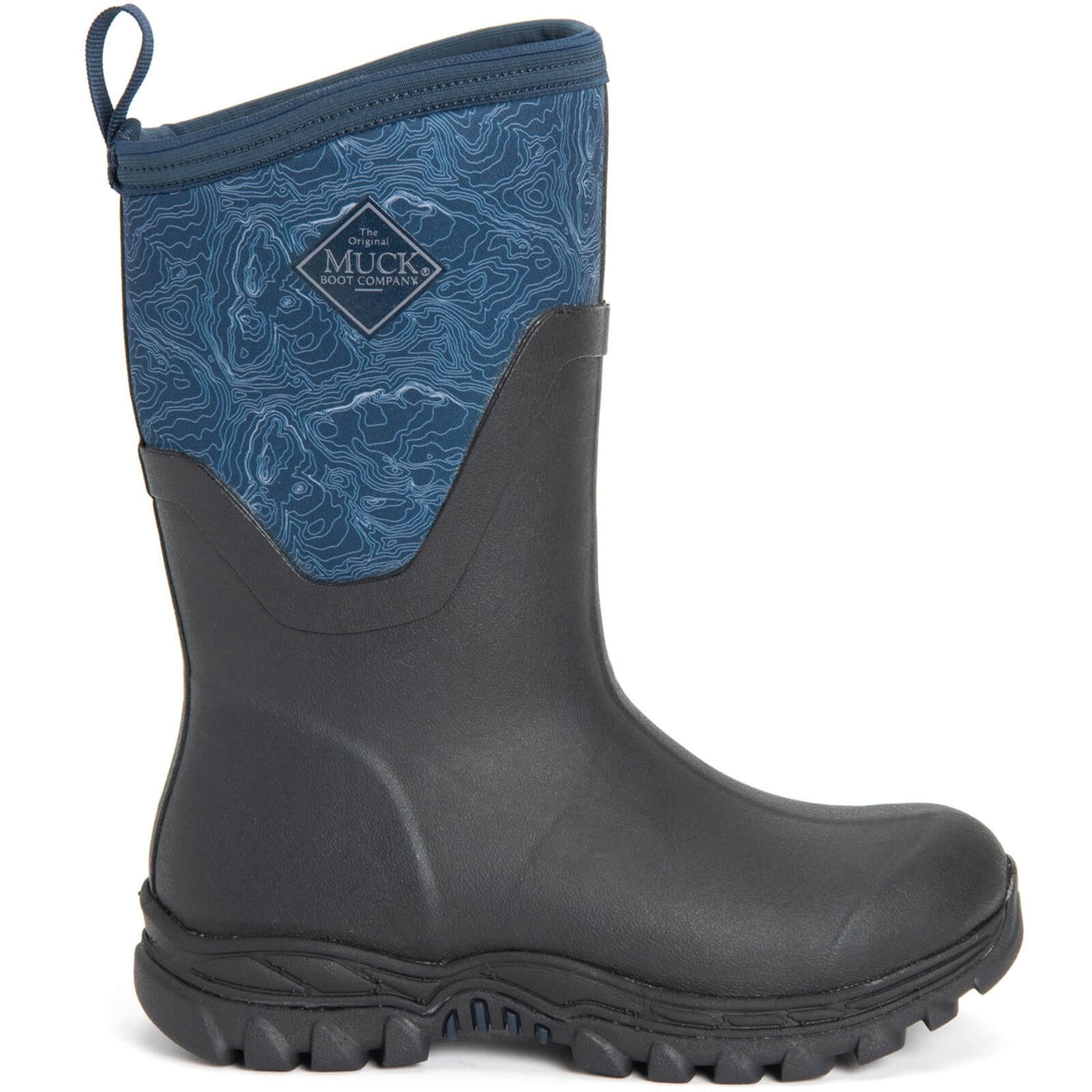 Muck Boots Arctic Sport Mid Pull On Wellington Boots Navy Topography 5#colour_navy-topography