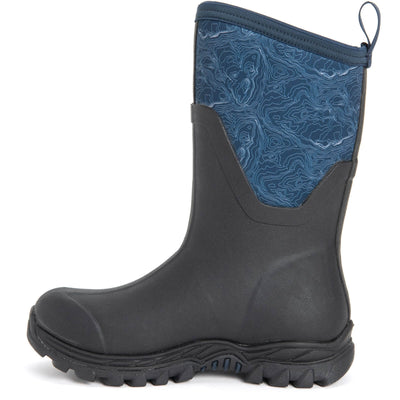Muck Boots Arctic Sport Mid Pull On Wellington Boots Navy Topography 7#colour_navy-topography