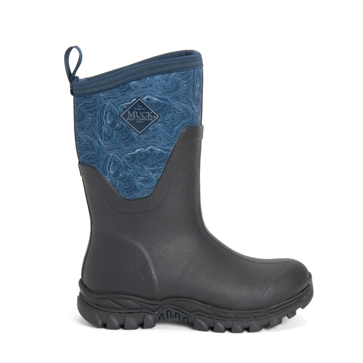 Muck Boots Arctic Sport Mid Pull On Wellington Boots Navy Topography 8#colour_navy-topography