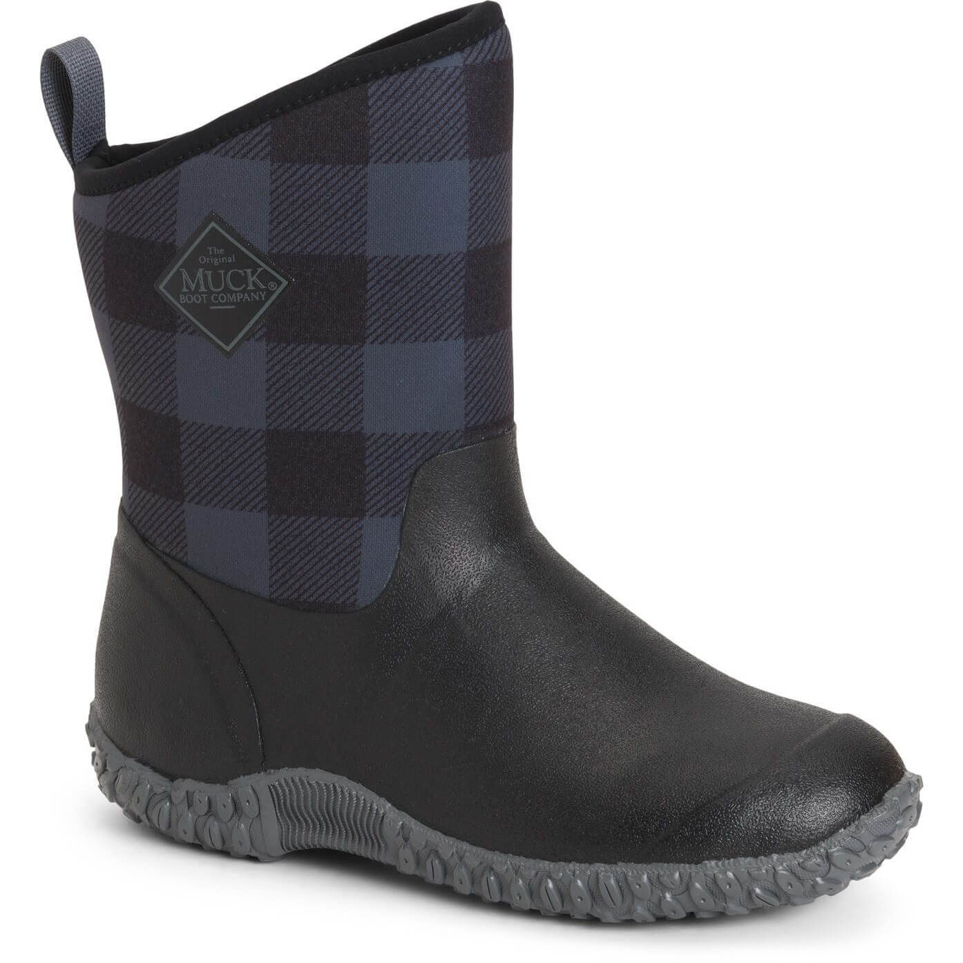 Muck Boots Muckster II Mid Wellington Boots Black/Grey Plaid 1#colour_black-grey-plaid