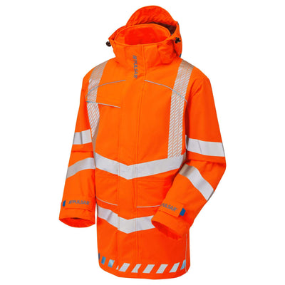 PULSAR EVO250 Evolution Hi Vis Waterproof Rail Spec Storm Coat Orange Angle.jpg #colour_orange
