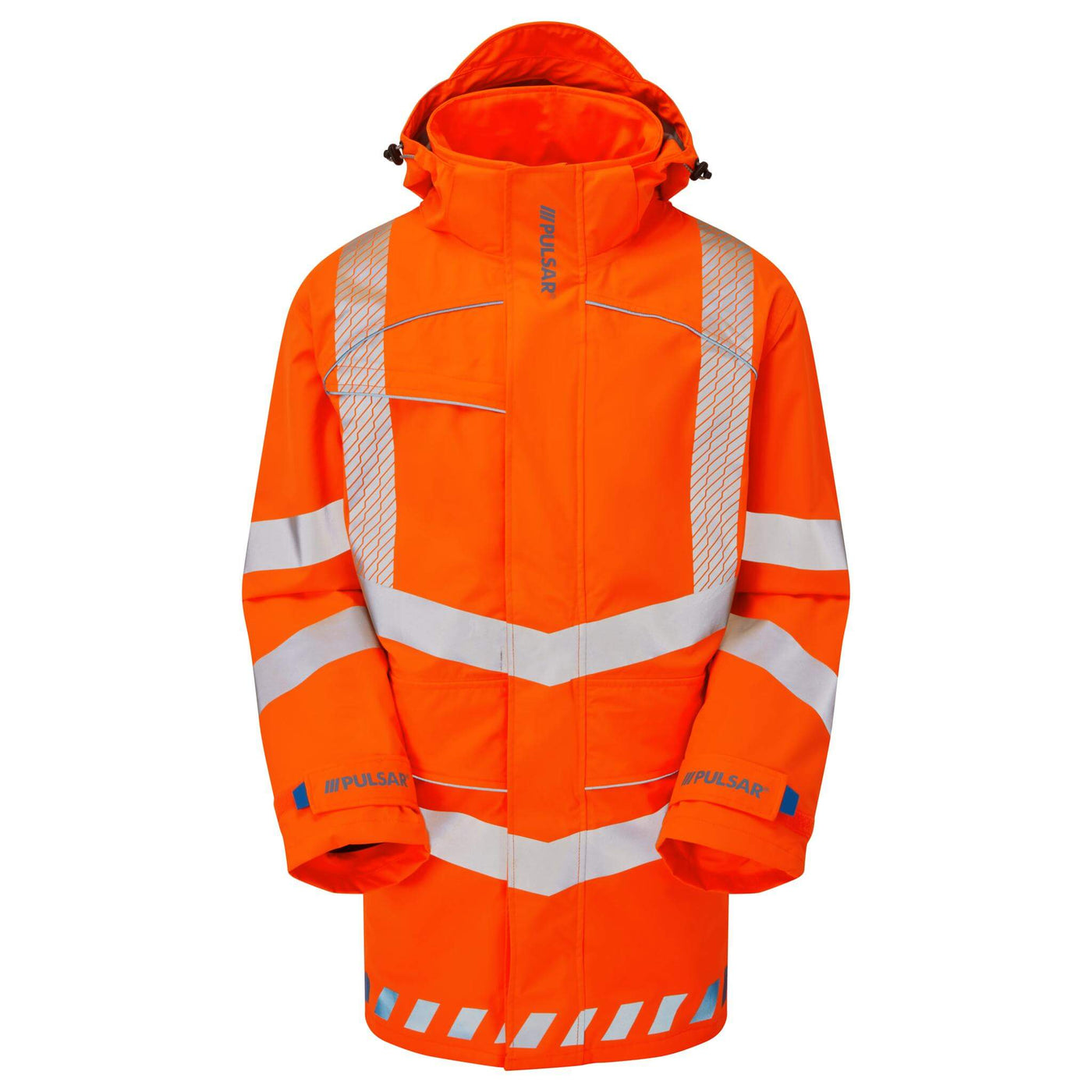 PULSAR EVO250 Evolution Hi Vis Waterproof Rail Spec Storm Coat Orange Front.jpg #colour_orange