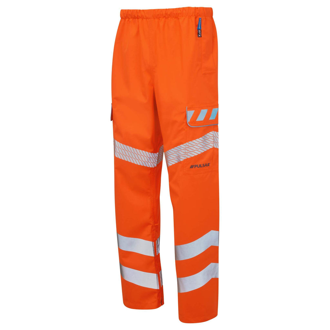 PULSAR EVO251 Evolution Hi Vis Waterproof Rail Spec Over Trousers Orange Angle.jpg #colour_orange