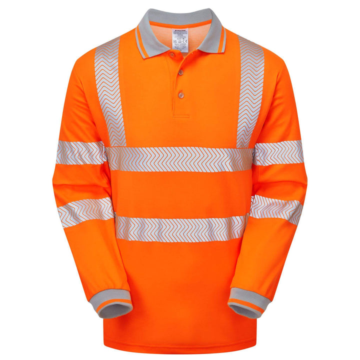 PULSAR LFE904 LIFE Mens Sustainable Long Sleeve Polo Shirt Orange Front  #colour_orange