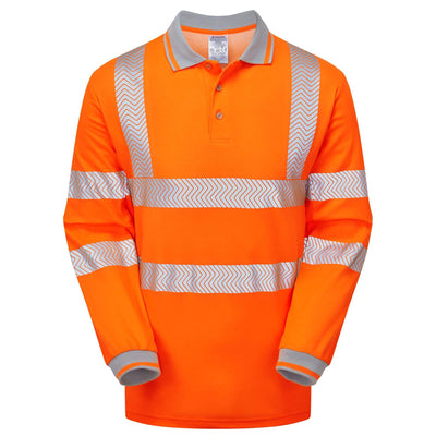 PULSAR LFE904 LIFE Mens Sustainable Long Sleeve Polo Shirt Orange Front  #colour_orange