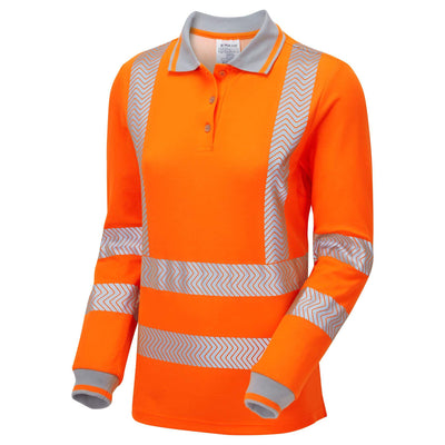 PULSAR LFE954 LIFE Ladies Long Sleeve Sustainable Polo Shirt Orange Angle  #colour_orange