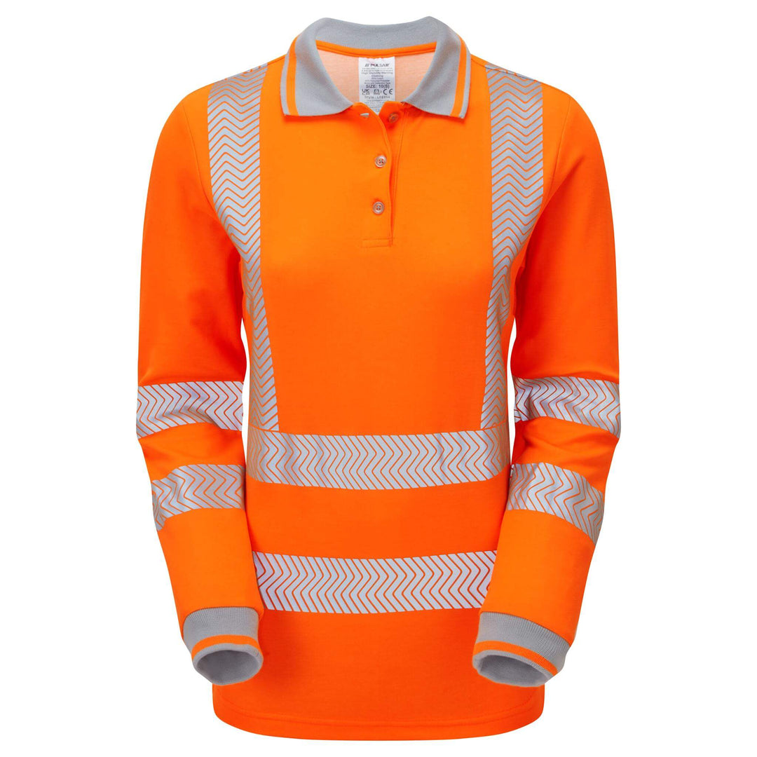 PULSAR LFE954 LIFE Ladies Long Sleeve Sustainable Polo Shirt Orange Front  #colour_orange