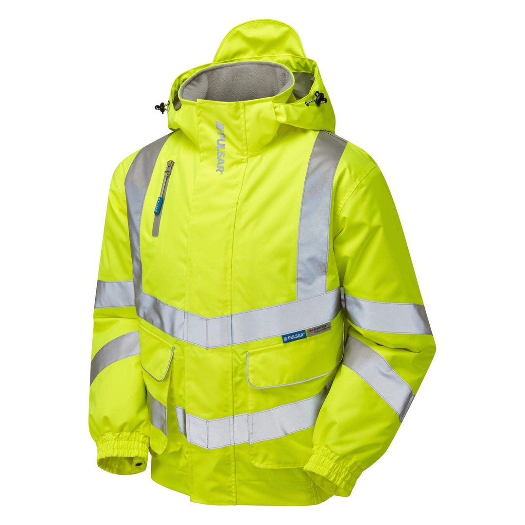 PULSAR P191 Hi Vis Waterproof Padded Bomber Jacket Yellow Angle.jpg #colour_yellow