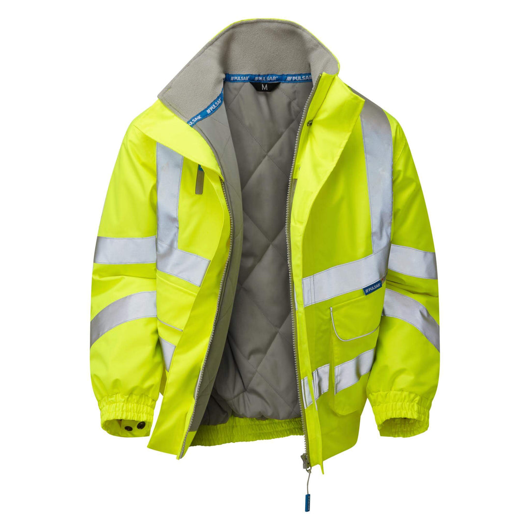 PULSAR P191 Hi Vis Waterproof Padded Bomber Jacket Yellow Front Open.jpg #colour_yellow