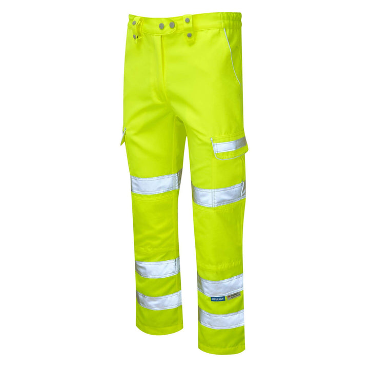 PULSAR P346LDS Ladies Hi Vis Knee Pad Combat Trousers Yellow Yellow ANGLE.jpg #colour_yellow