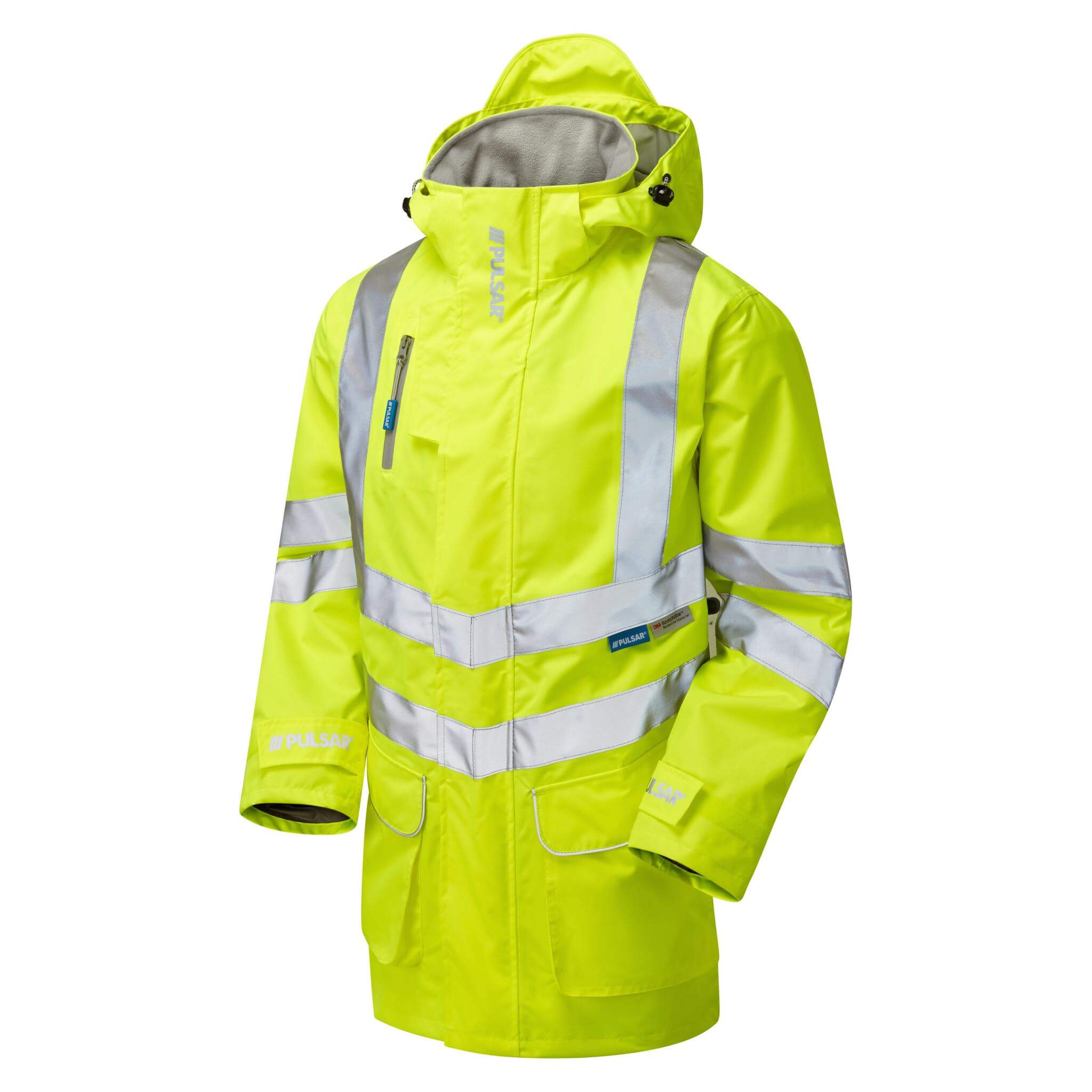 PULSAR P421 Hi Vis Unlined Waterproof Storm Coat Yellow Angle.jpg #colour_yellow