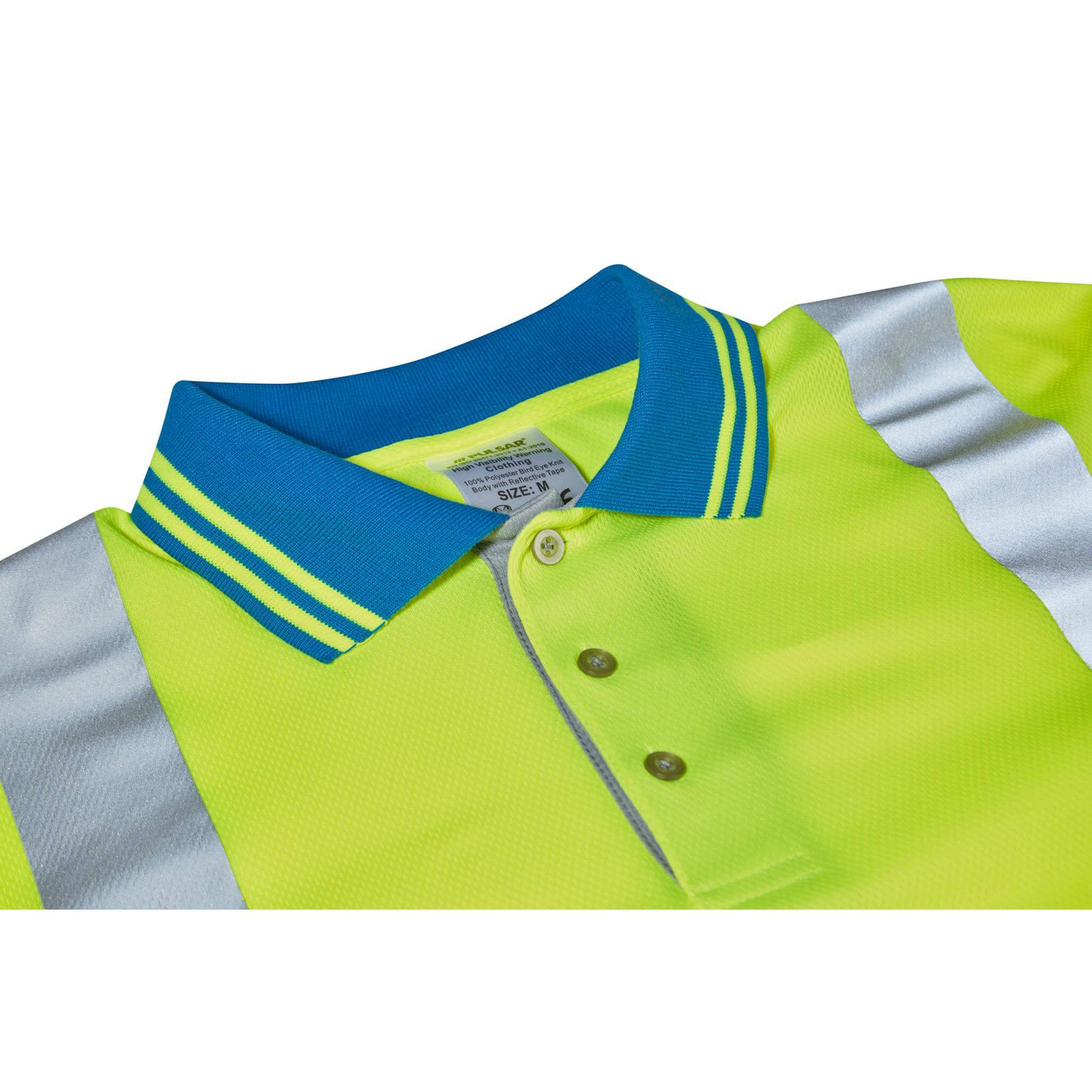 PULSAR P458 CRS Hi Vis Cut Resistant Sleeve Polo Shirt Yellow Detail Collar Button.jpg #colour_yellow