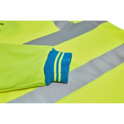 PULSAR P458 CRS Hi Vis Cut Resistant Sleeve Polo Shirt Yellow Detail Sleeve Cuff.jpg #colour_yellow